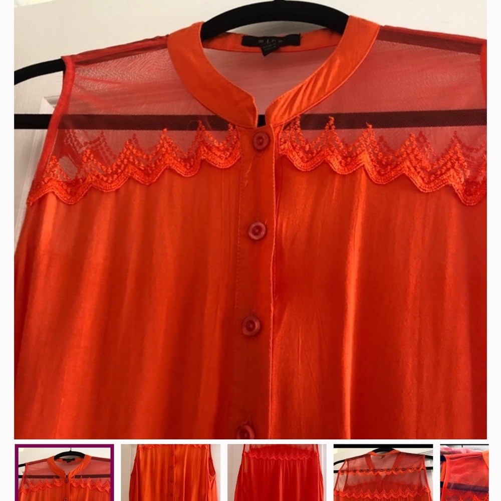 Twice Chic Boutique Vibrant Orange Sheer Lace Top.  Excellent condition